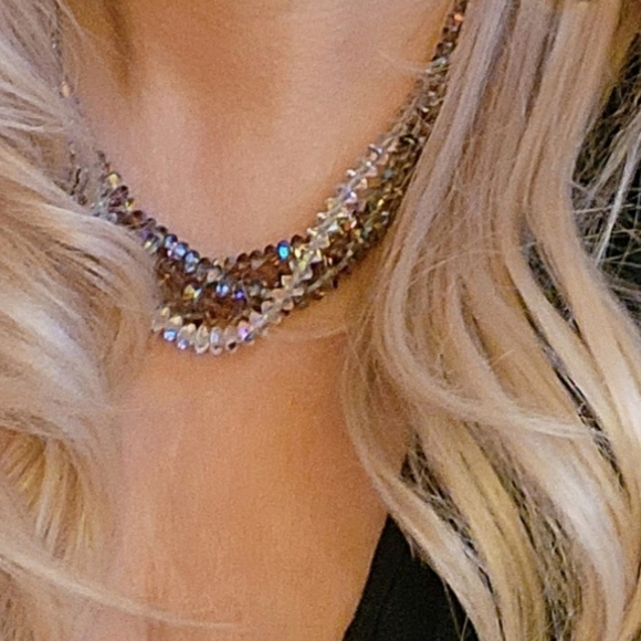 BERGERE Vintage 70's Rare Glass Beads Aurora Borealis Multistrand Necklace - Picture 13 of 16